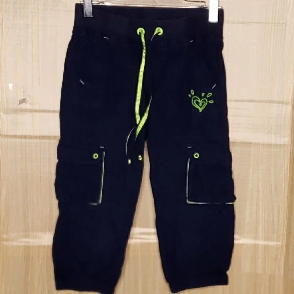 Justice Girls Navy Capri Pants Lime Green Trim 10